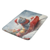Russian Blue Cat in Sledge Let it Snow Christmas Badematte (Schrägansicht)