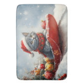 Russian Blue Cat in Sledge Let it Snow Christmas Badematte (Vorderseite Vertikal)