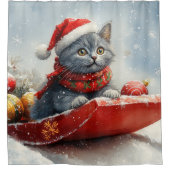 Russian Blue Cat in Sledge Let it Snow Christmas Duschvorhang (Vorderseite)