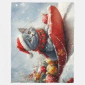 Russian Blue Cat in Sledge Let it Snow Christmas Fleecedecke (Vorderseite)