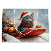 Russian Blue Cat in Sledge Let it Snow Christmas Große Geschenktüte (Vorderseite)