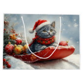 Russian Blue Cat in Sledge Let it Snow Christmas Große Geschenktüte (Rückseite)