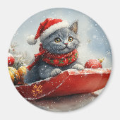 Russian Blue Cat in Sledge Let it Snow Christmas Magnet (Vorne)