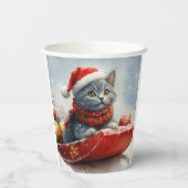 Russian Blue Cat in Sledge Let it Snow Christmas Pappbecher (Rückseite)