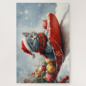 Russian Blue Cat in Sledge Let it Snow Christmas Puzzle (Vertikal)