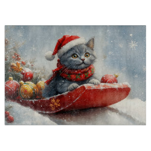 Russian Blue Cat in Sledge Let it Snow Christmas Schneidebrett