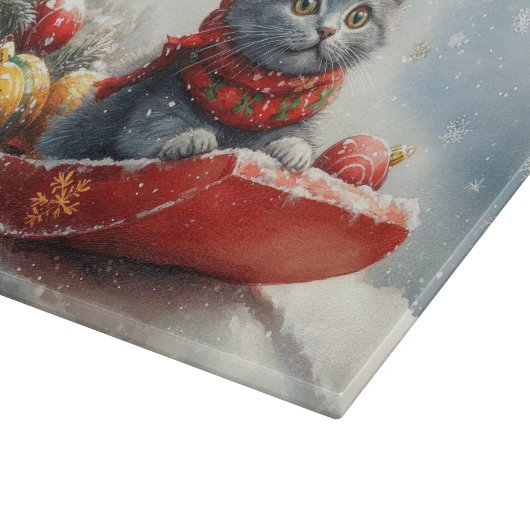 Russian Blue Cat in Sledge Let it Snow Christmas Schneidebrett (Ecke)