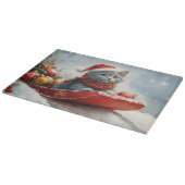 Russian Blue Cat in Sledge Let it Snow Christmas Schneidebrett (Ecke)