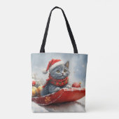 Russian Blue Cat in Sledge Let it Snow Christmas Tasche (Rückseite)