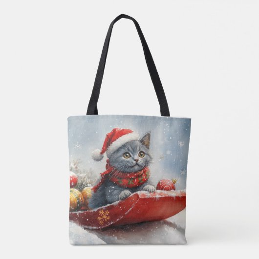 Russian Blue Cat in Sledge Let it Snow Christmas Tasche (Rückseite)