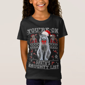 Russian Blue Cat Lover Xmas Ugly Sweater T-Shirt