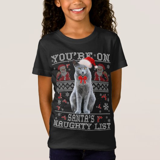 Russian Blue Cat Lover Xmas Ugly Sweater T-Shirt (Vorderseite)