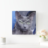 Russian Blue Cat Quadratische Wanduhr (Zuhause)