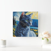 Russian Blue Cat Quadratische Wanduhr (Zuhause)