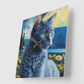 Russian Blue Cat Quadratische Wanduhr (Winkel)