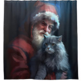 Russian Blue Cat Santa Claus Festliche Weihnachten Duschvorhang (Vorderseite)