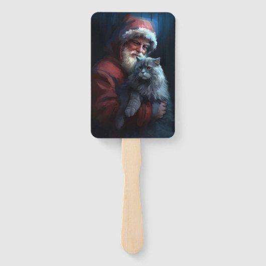 Russian Blue Cat Santa Claus Festliche Weihnachten Fächer (Rückseite)