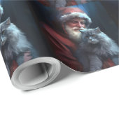 Russian Blue Cat Santa Claus Festliche Weihnachten Geschenkpapier (Rolleneckpunkt)
