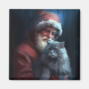 Russian Blue Cat Santa Claus Festliche Weihnachten Magnet