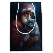 Russian Blue Cat Santa Claus Festliche Weihnachten Mittlere Geschenktüte (Vorderseite)