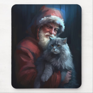 Russian Blue Cat Santa Claus Festliche Weihnachten Mousepad