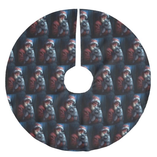 Russian Blue Cat Santa Claus Festliche Weihnachten Polyester Weihnachtsbaumdecke (Vorderseite)