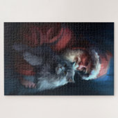 Russian Blue Cat Santa Claus Festliche Weihnachten Puzzle (Horizontal)