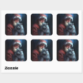 Russian Blue Cat Santa Claus Festliche Weihnachten Quadratischer Aufkleber (Blatt)