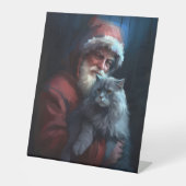 Russian Blue Cat Santa Claus Festliche Weihnachten Sockelschild (Vorderseite)