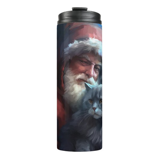 Russian Blue Cat Santa Claus Festliche Weihnachten Thermosbecher (Vorderseite)