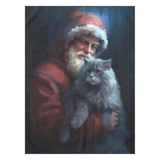 Russian Blue Cat Santa Claus Festliche Weihnachten Tischdecke (Vorderseite)