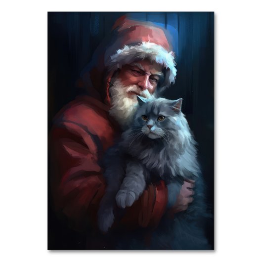 Russian Blue Cat Santa Claus Festliche Weihnachten Tischnummer (Vorderseite)