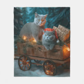 Russian Blue Cat Snowy Sleigh Weihnachtsdekor Fleecedecke (Vorderseite)