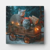 Russian Blue Cat Snowy Sleigh Weihnachtsdekor Fotoplatte (Vorderseite)