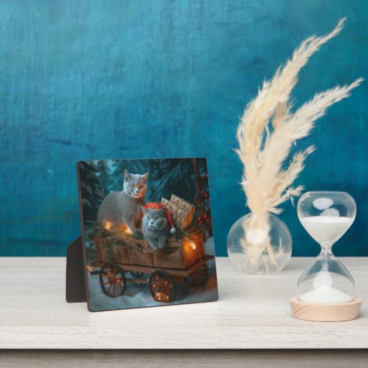 Russian Blue Cat Snowy Sleigh Weihnachtsdekor Fotoplatte (InSitu)