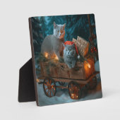 Russian Blue Cat Snowy Sleigh Weihnachtsdekor Fotoplatte (Vorderseite)