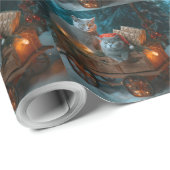 Russian Blue Cat Snowy Sleigh Weihnachtsdekor Geschenkpapier (Rolleneckpunkt)