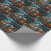 Russian Blue Cat Snowy Sleigh Weihnachtsdekor Geschenkpapier (Ecke)