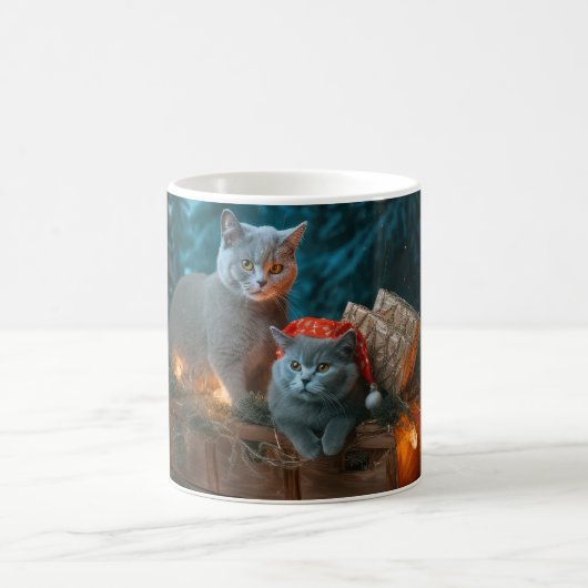 Russian Blue Cat Snowy Sleigh Weihnachtsdekor Kaffeetasse (Mittel)