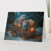 Russian Blue Cat Snowy Sleigh Weihnachtsdekor Karte (Vorderseite)