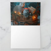 Russian Blue Cat Snowy Sleigh Weihnachtsdekor Karte (Innenseite)