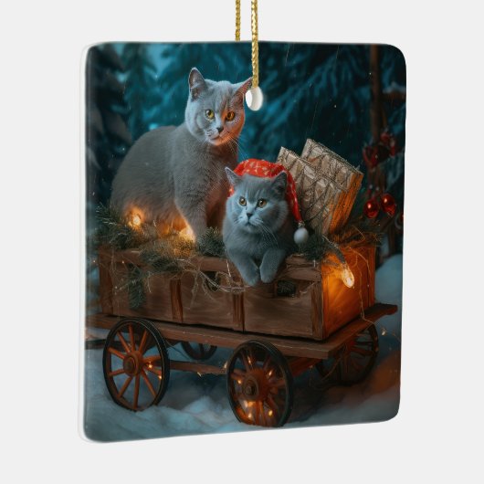 Russian Blue Cat Snowy Sleigh Weihnachtsdekor Keramikornament (Rechts)