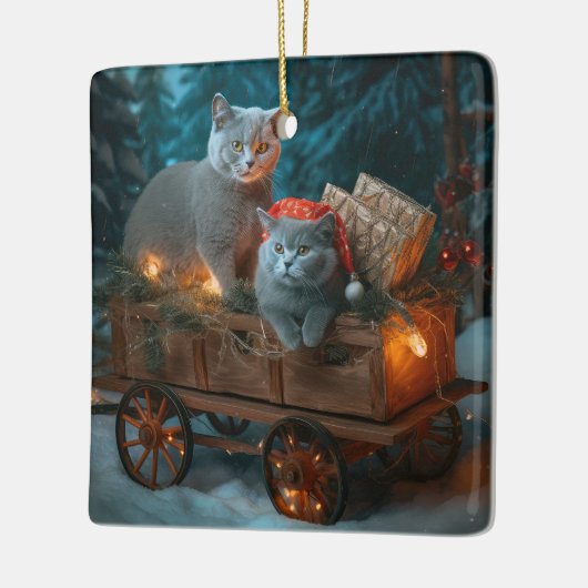 Russian Blue Cat Snowy Sleigh Weihnachtsdekor Keramikornament (Links)