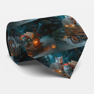 Russian Blue Cat Snowy Sleigh Weihnachtsdekor Krawatte