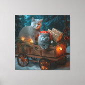 Russian Blue Cat Snowy Sleigh Weihnachtsdekor Leinwanddruck (Vorderseite)