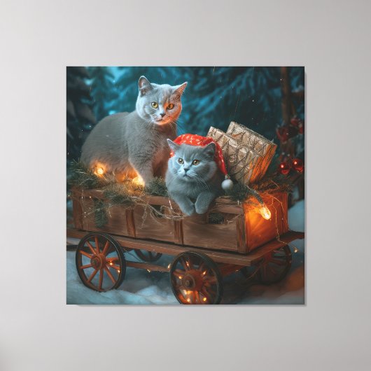 Russian Blue Cat Snowy Sleigh Weihnachtsdekor Leinwanddruck (Vorderseite)
