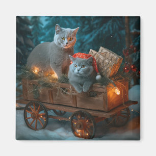 Russian Blue Cat Snowy Sleigh Weihnachtsdekor Magnet