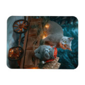Russian Blue Cat Snowy Sleigh Weihnachtsdekor Magnet (Horizontal)