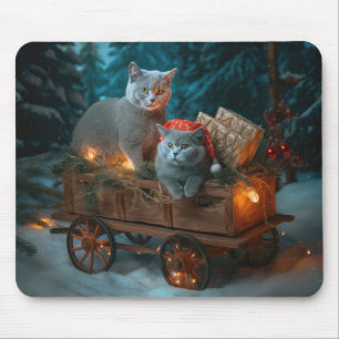 Russian Blue Cat Snowy Sleigh Weihnachtsdekor Mousepad