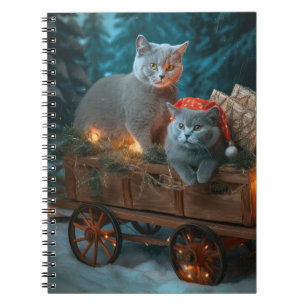 Russian Blue Cat Snowy Sleigh Weihnachtsdekor Notizblock